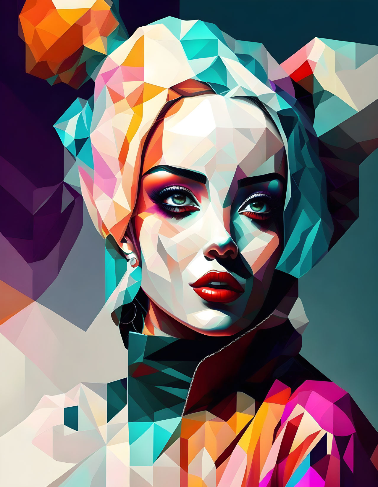 Colorful Geometric Digital Art of Woman's Face