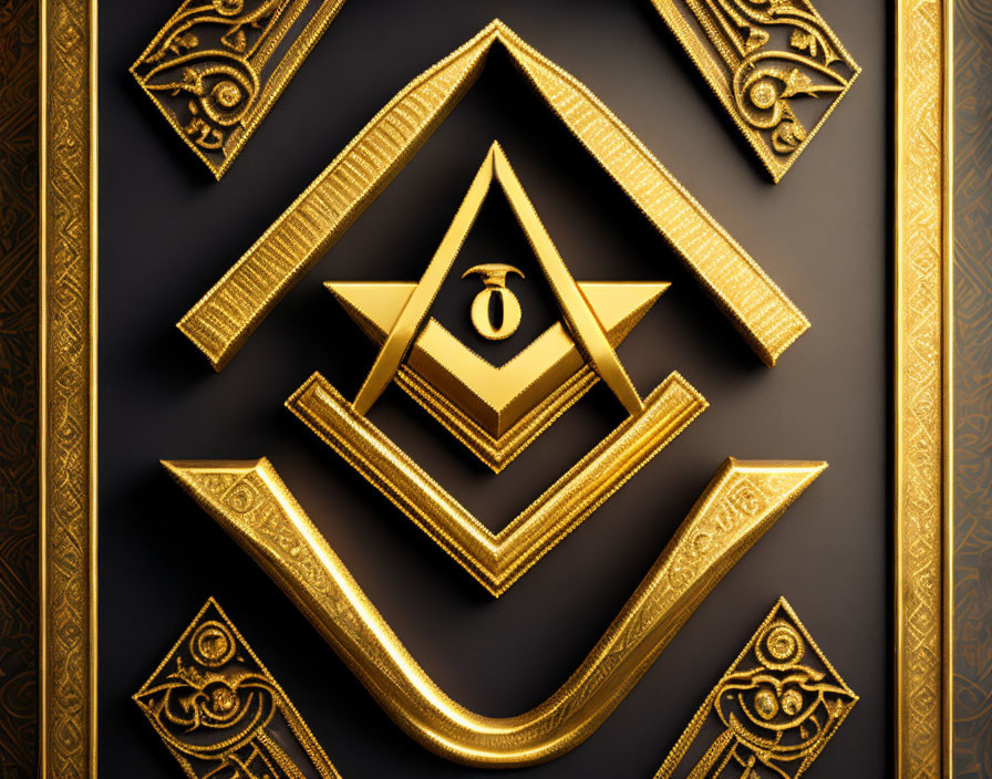 Intricate Golden Freemasonry Emblems on Dark Background