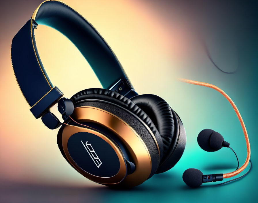 Gradient background over-ear headphones with microphone