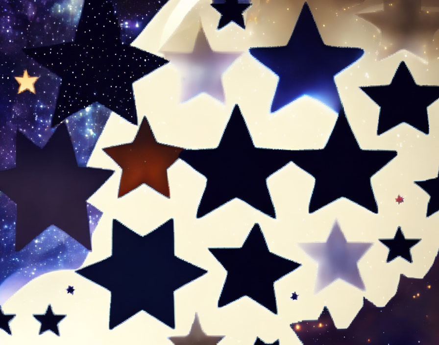 Collage of Star Shapes on Cosmic Galaxy Background