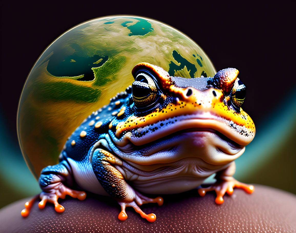 Colorful Frog Artwork with Earth Background