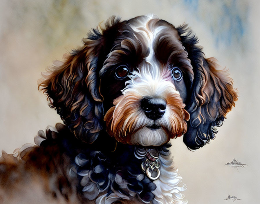 Realistic Painting of Brown and Black Cocker Spaniel