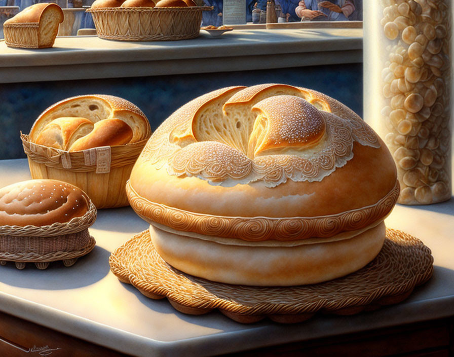 Realistic Painting of Freshly Baked Bread Varieties