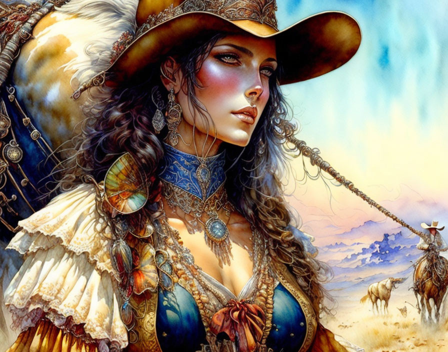 Detailed Western Outfit with Cowboy Hat in Desolate Landscape