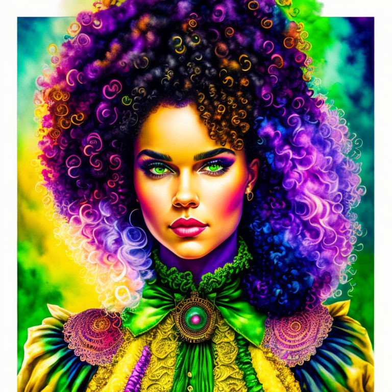 Vibrant curly hair portrait with green eyes and Victorian attire