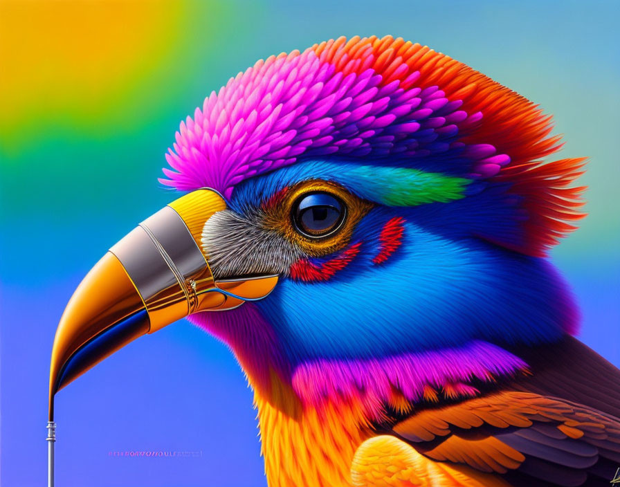 Colorful Parrot Digital Artwork with Neon Feathers