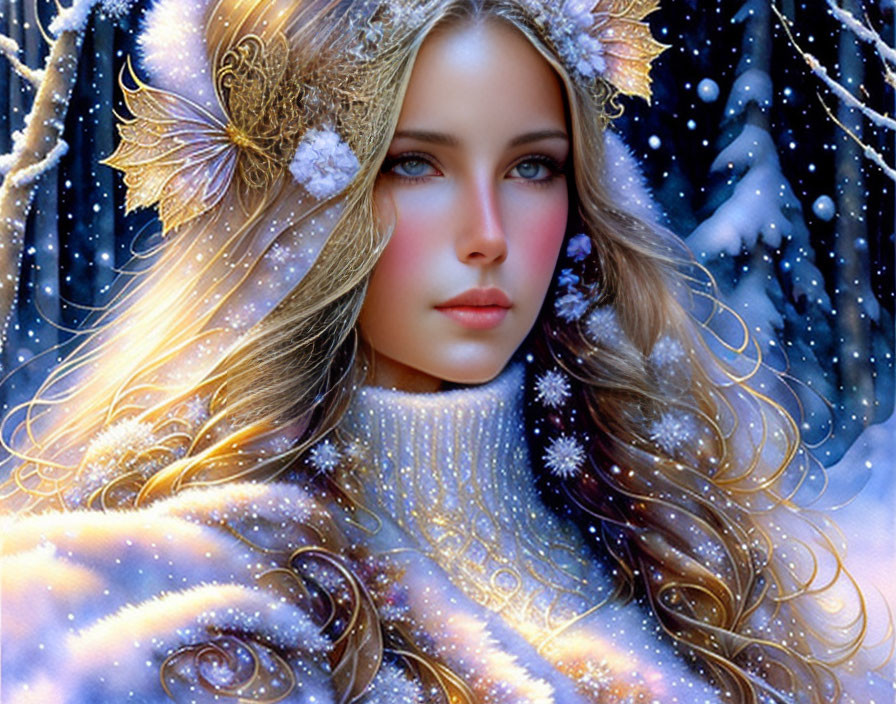 Blonde Woman in Winter Attire Digital Artwork