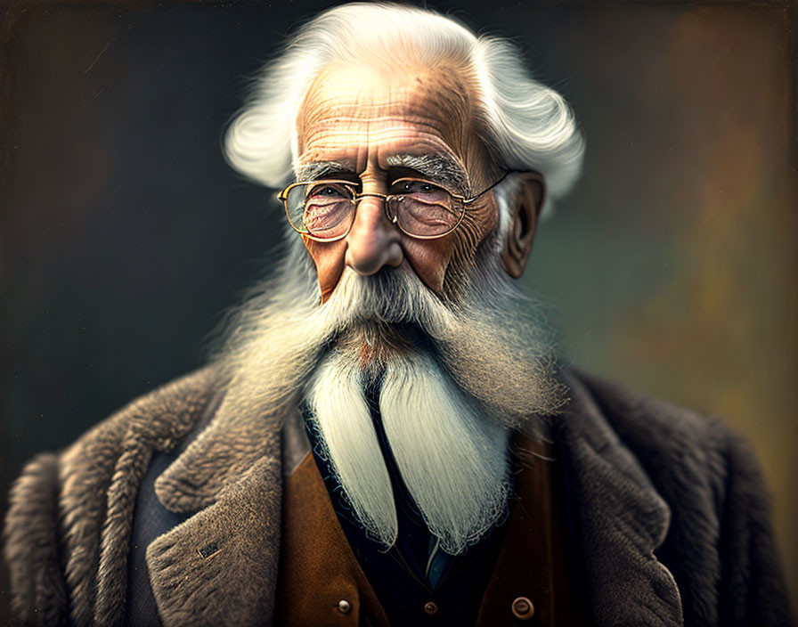 Elderly man in glasses with long white beard and vest