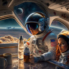 Astronauts having a coffee break with Earth's horizon view