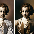 Young Mozart in sepia and colorized, 18th-century attire