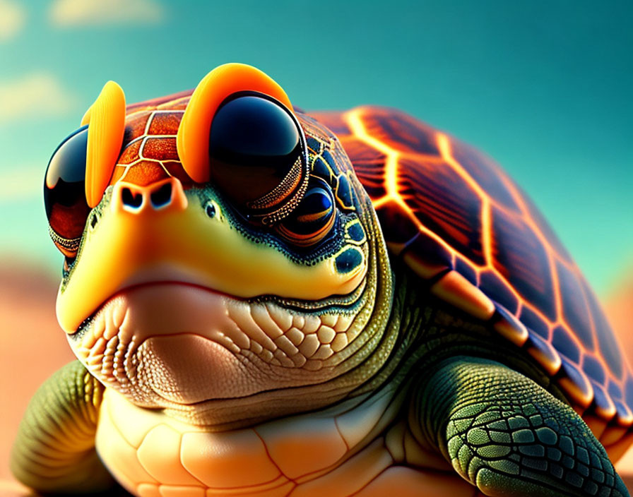 Colorful Cartoon Turtle Digital Artwork with Exaggerated Features