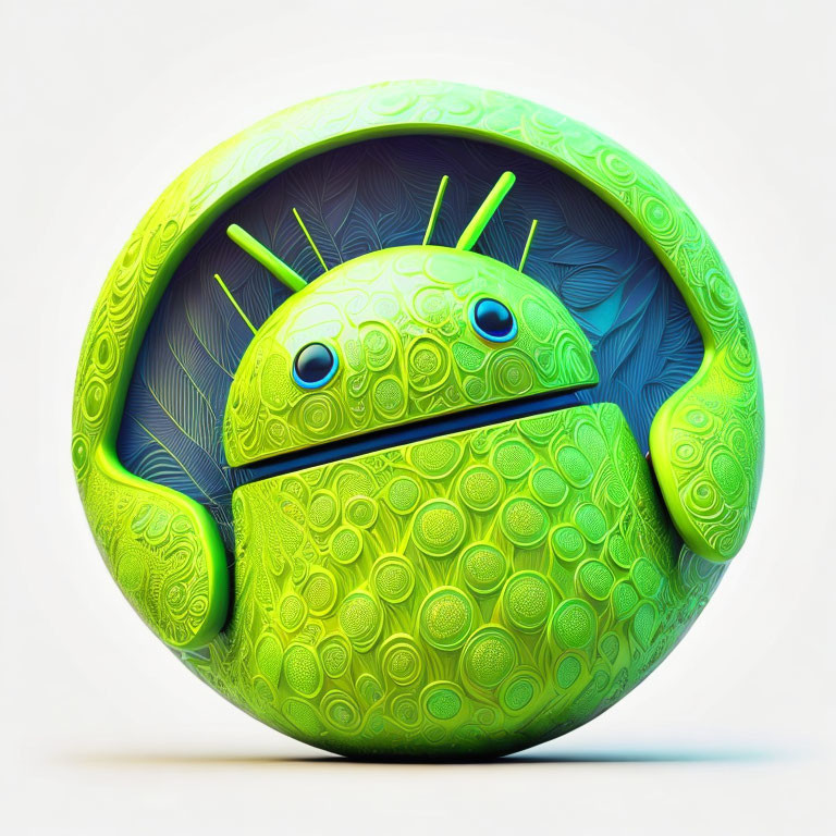 Vibrant Green Stylized Android Mascot in Circular Frame