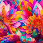 Colorful Meditation Illustration with Lotus Headpiece & Flowers