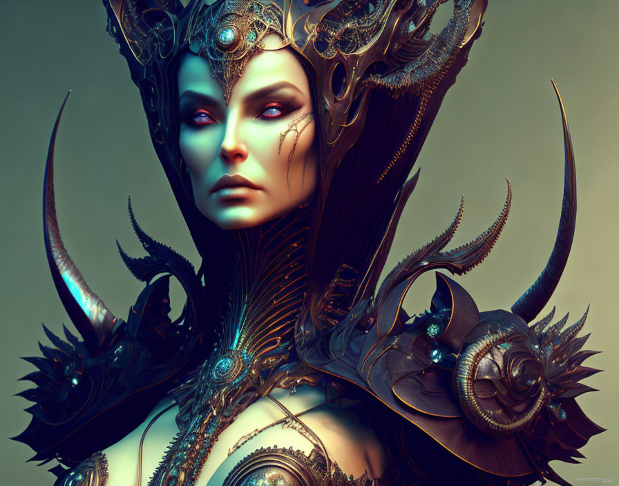 Fantasy digital artwork of woman in elaborate armor