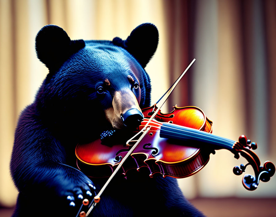 Vibrant bear playing violin in digital artwork