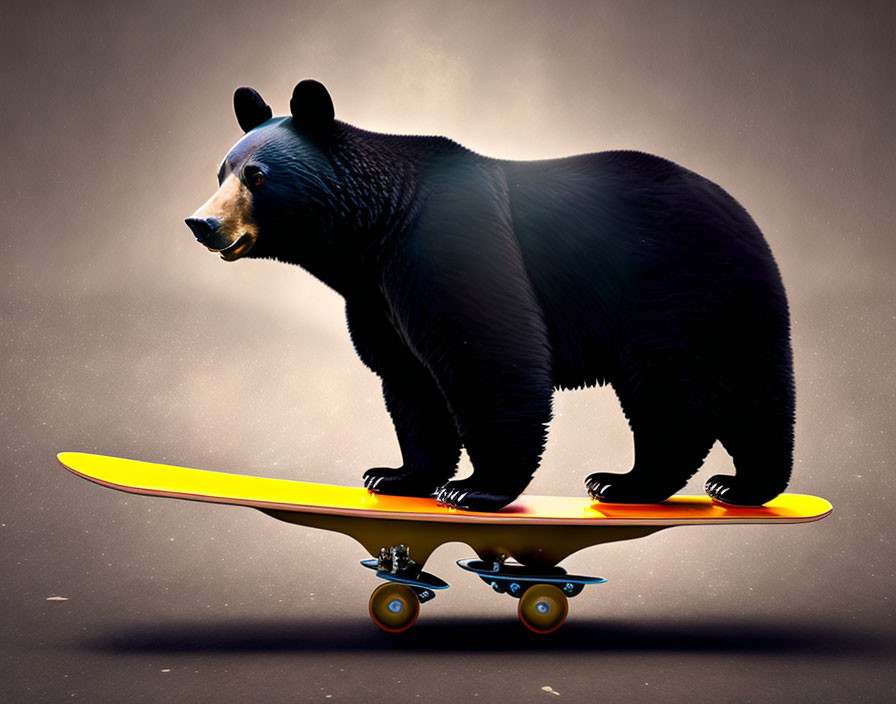 Bear on Skateboard with Dramatic Light Background