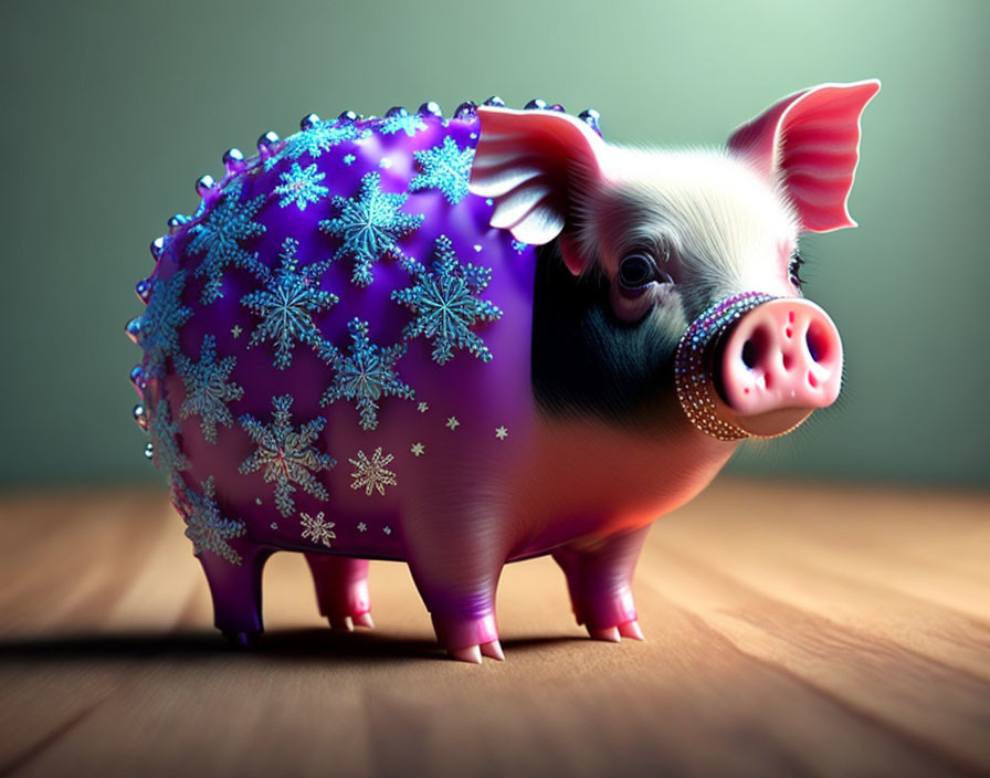 Purple pig with snowflake patterns and porcupine spikes illustration.