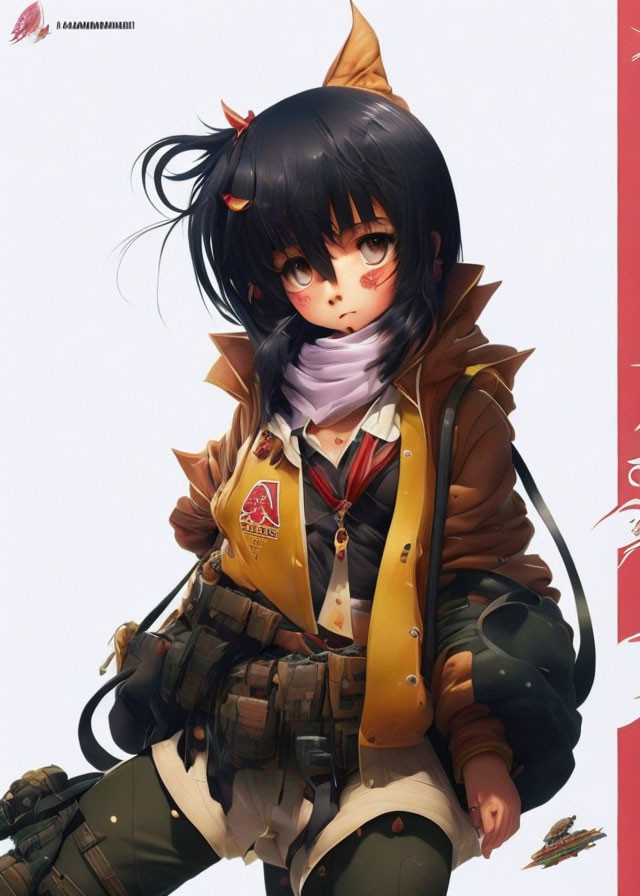 Anime-style Female Character with Black Hair, Yellow Eyes, Fox-like Features, and Yellow Outfit