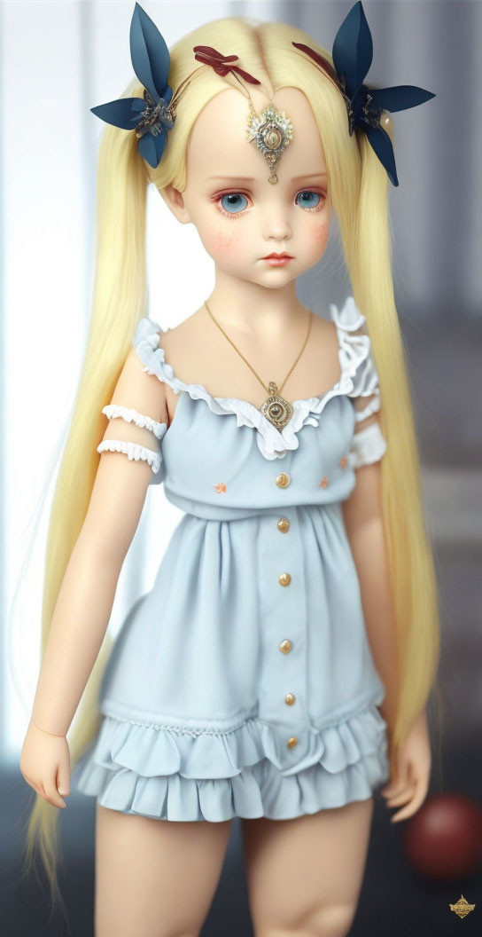 Blonde Hair Doll with Blue Dress and Jeweled Forehead