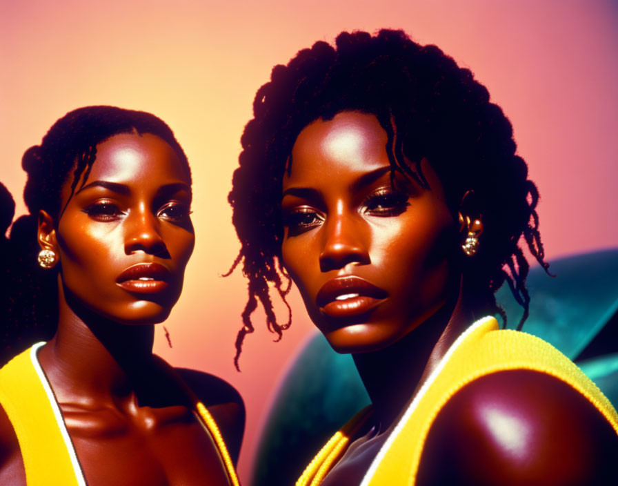 Two women in yellow tops with dark skin under warm lighting