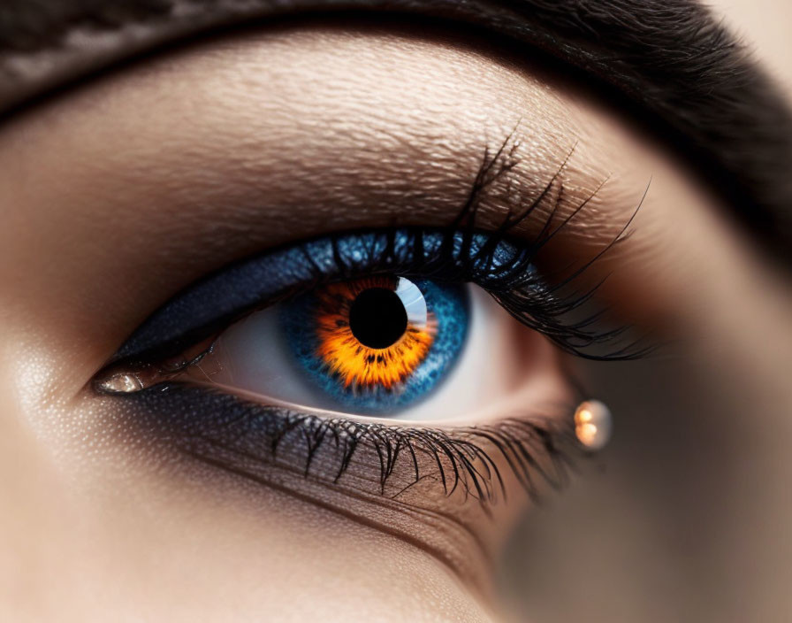 Detailed Close-Up of Blue Eyeshadow on Eye with Long Eyelashes