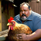 Man with Goatee Holding Large Brown Chicken Outdoors