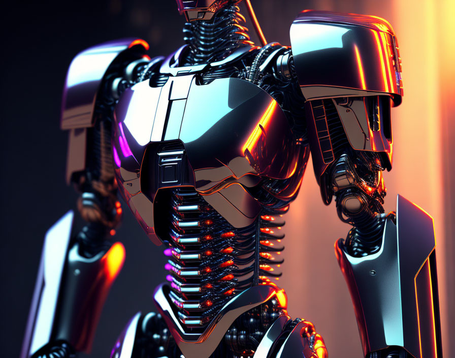 Highly detailed futuristic robot with intricate designs on dark background