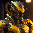 Detailed Golden Astronaut Suit in Futuristic Space Scene