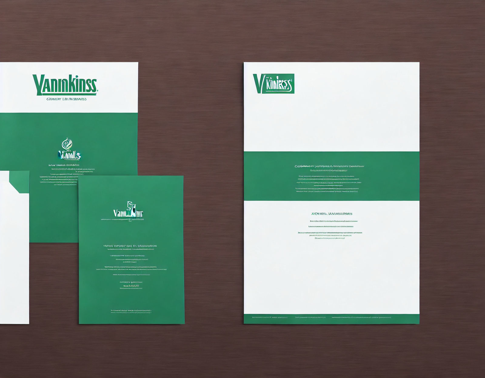 Corporate Stationery Collection in Green and White on Dual-Tone Background