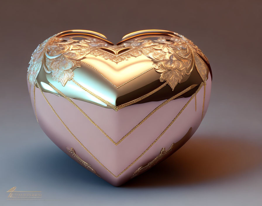 Ornate Heart-Shaped Metallic Object with Gold Detailing