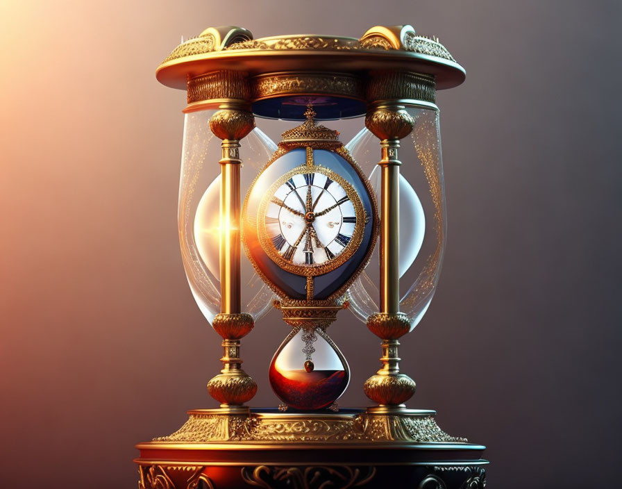 Golden Hourglass Clock on Gradient Background