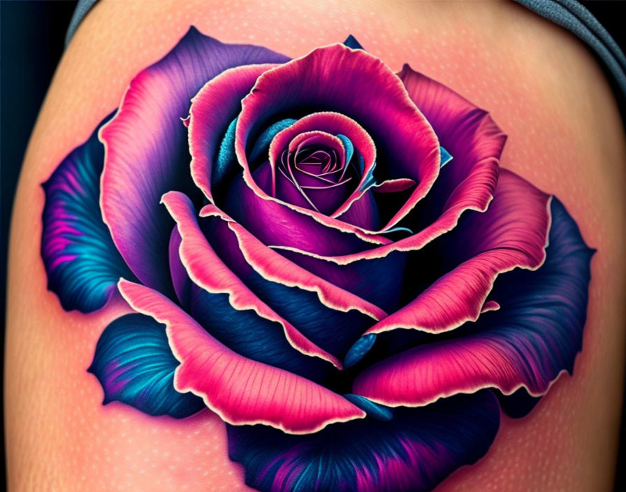 Detailed Vibrant Multi-Colored Rose Tattoo on Human Skin