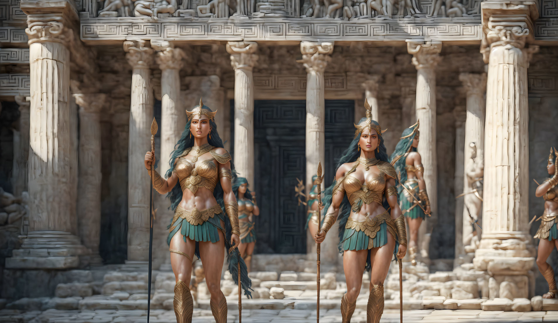 Amazons guarding a temple