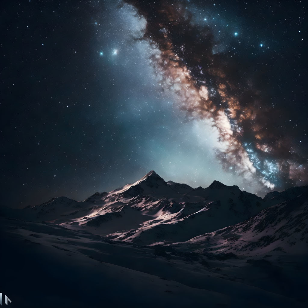 Nighttime Mountain Landscape with Starry Sky and Milky Way Galaxy