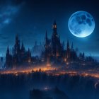 Fantastical cityscape with spired buildings under starry sky
