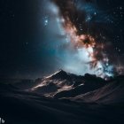 Nighttime Mountain Landscape with Starry Sky and Milky Way Galaxy