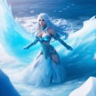 Majestic ice queen in wintry landscape with crystalline structure