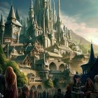 Fantasy city with towering spires and golden light.