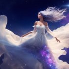 Digital artwork: Woman merging with starry night sky