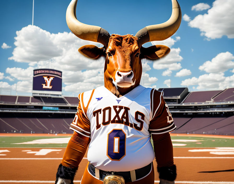 Texas Jersey Mascot in Stadium with Football Field and Seating