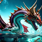 Colorful Dragon Artwork with Scales and Wings Submerged in Water