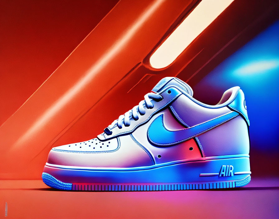 Nike Air Force 1 Sneaker on Red and Blue Gradient Background