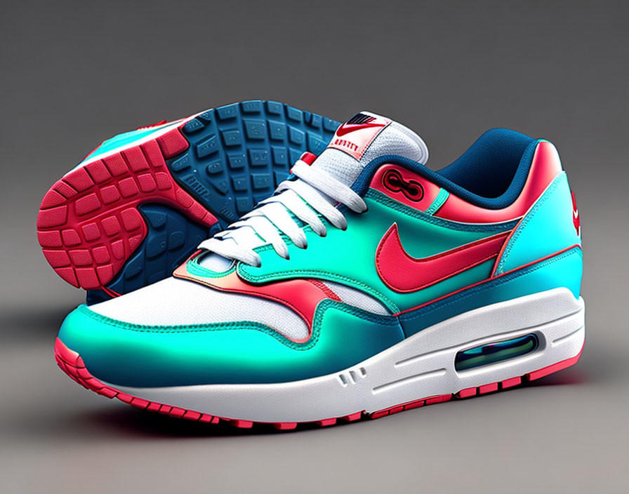 Turquoise and Pink Nike Air Max Sneakers with White Laces