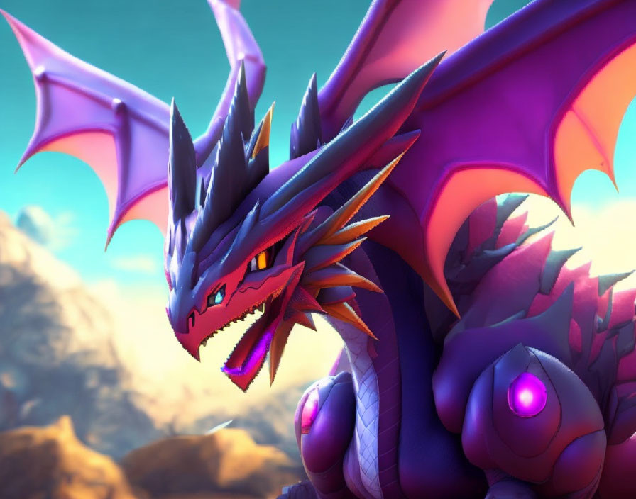 Colorful Stylized Dragon Artwork with Purple and Magenta Hues