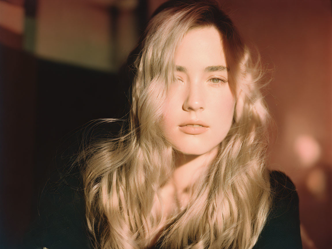 Blonde Woman in Sunlight with Wavy Hair