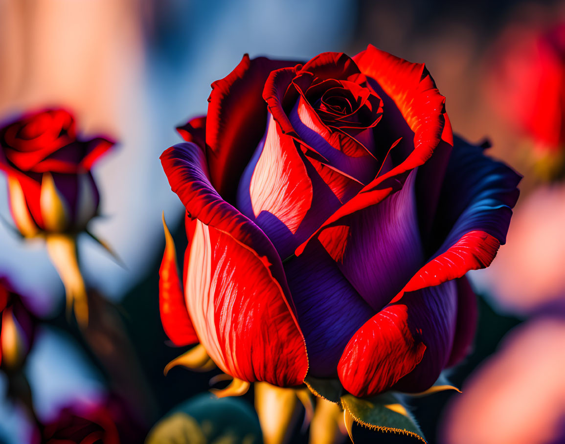 Red and Purple Rose in Full Bloom with Soft-focus Background