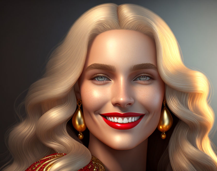 Blonde Woman Portrait with Red Lipstick and Golden Earrings