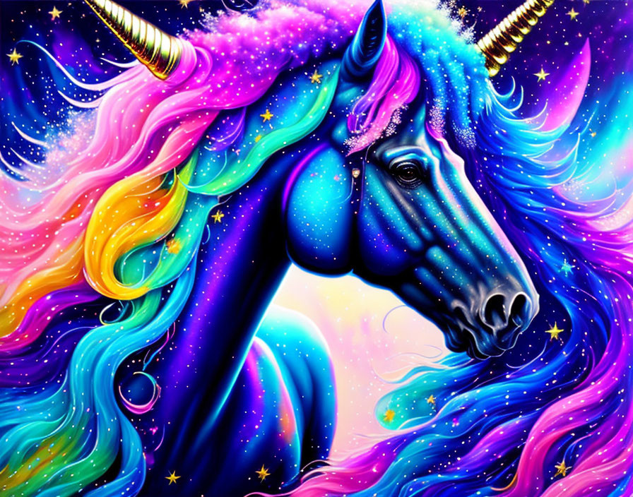 Colorful Unicorn Digital Art with Celestial Motifs