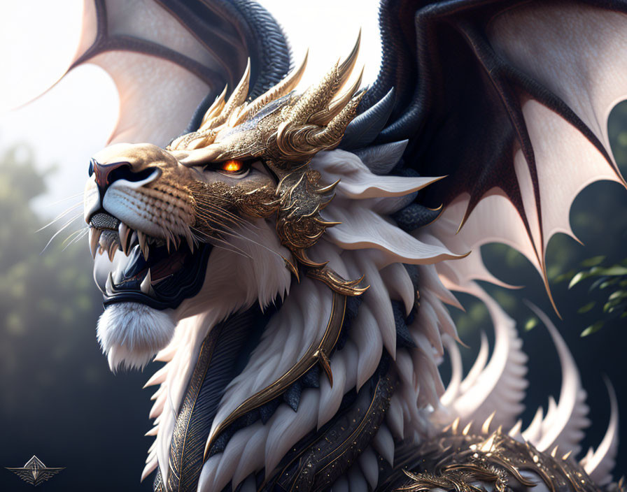 Detailed Illustration: Majestic Fantasy Dragon with Golden Armored Scales