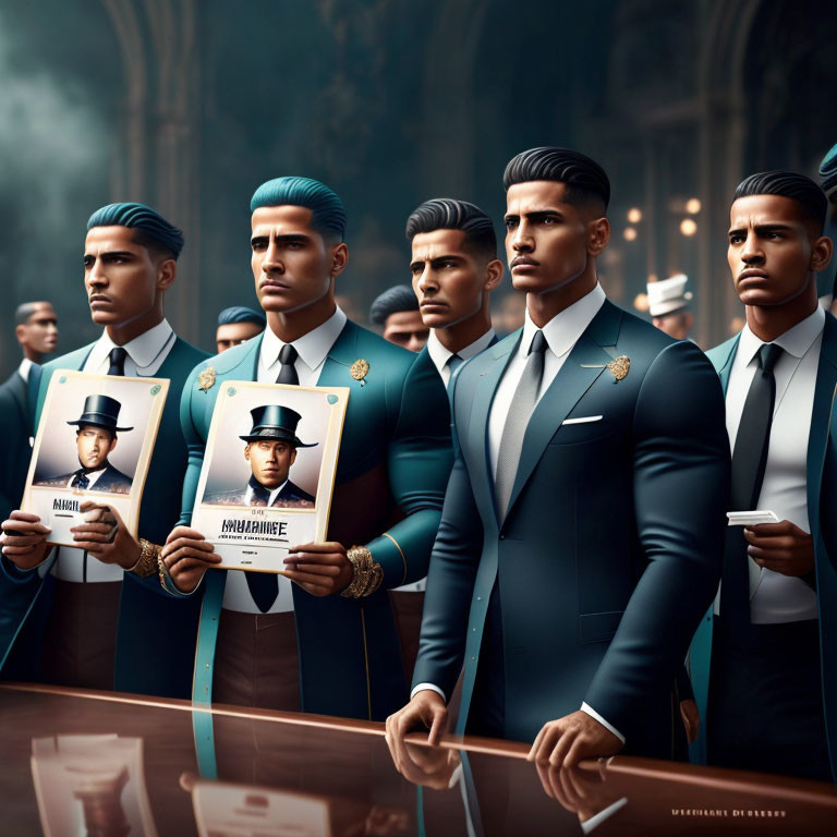 Stylized animated men in sharp suits holding "MIND MANAGEMENT" books